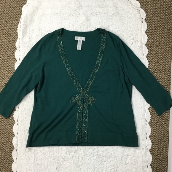 Nine West Woman Green BeadWork Cardigan Sweater 2X - Picture 1 of 13